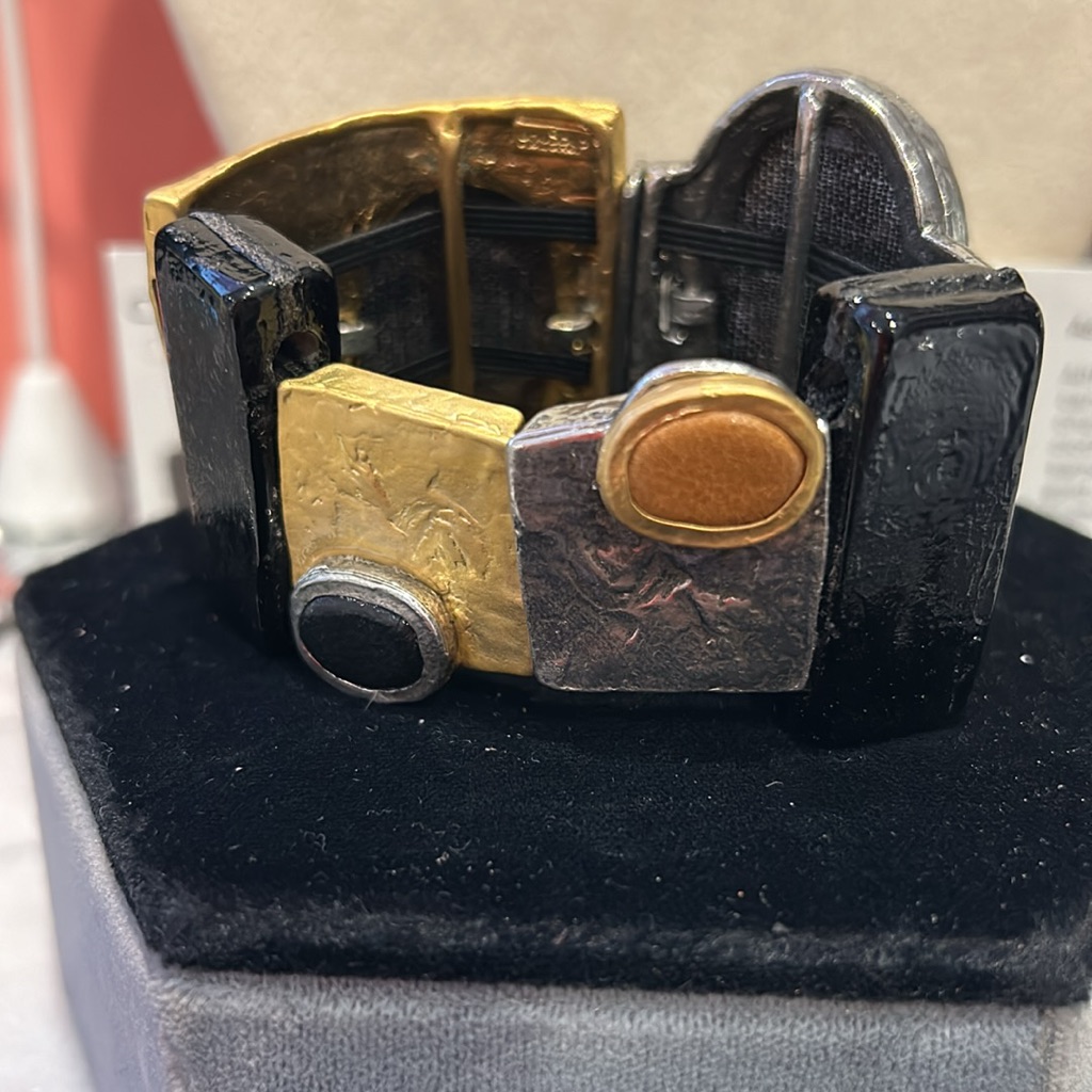 Anne Marie Chagnon Leather, Glass And Metal Fine Arts Bracelet-Boutique